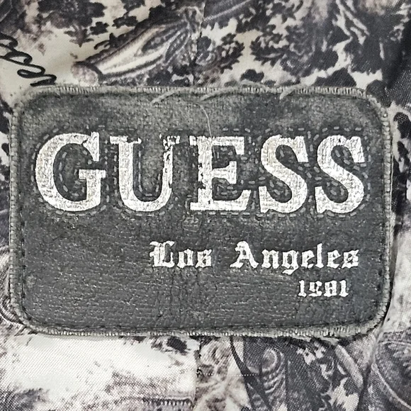 GUESS‎ Los Angeles Charcoal Gray Belted Wool Blend Coat Paisley Lined Size M-L